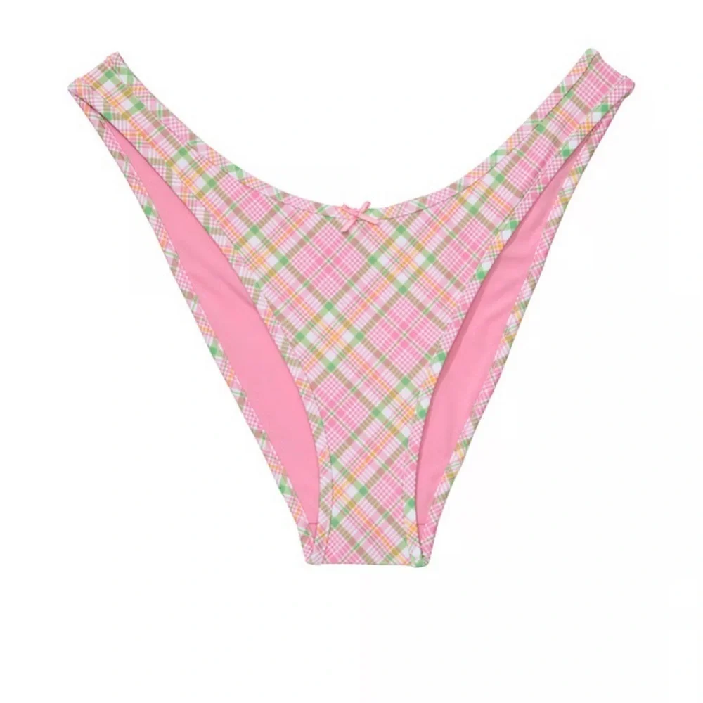 New! Frankie's Bikinis x Pink golden hour strawberry Plaid Bottom 1512